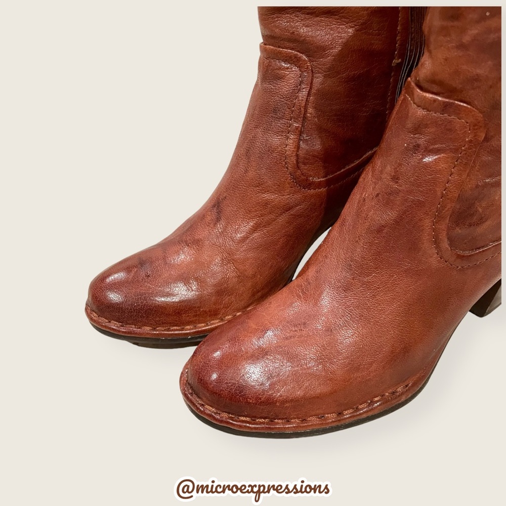 Frye Lucinda Scrunch Real Cognac Brown Leather Stretchy Heeled Short Ankle Boot - Picture 11 of 15